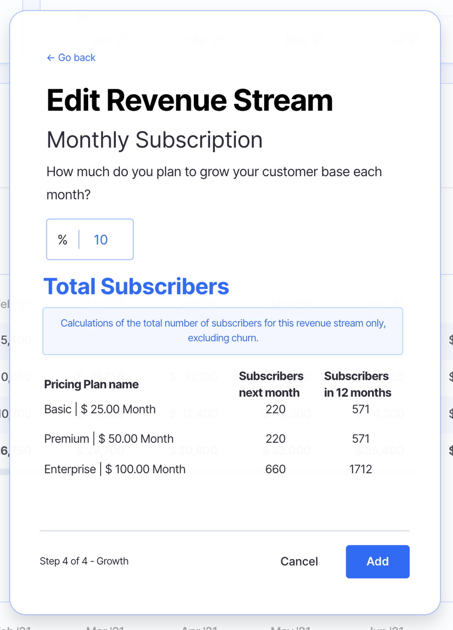 edit revenue stream finmark