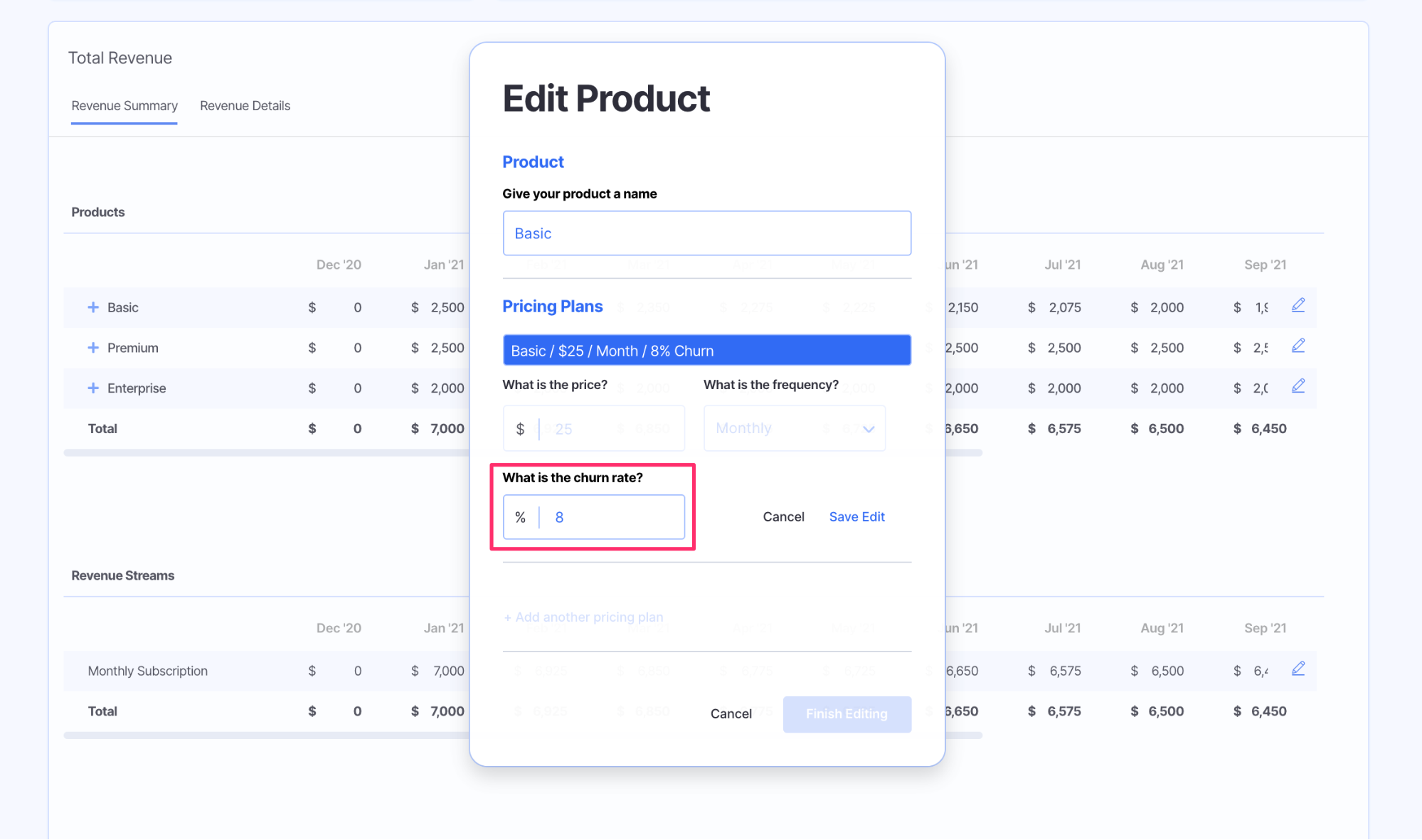 scenario planning for churn rate