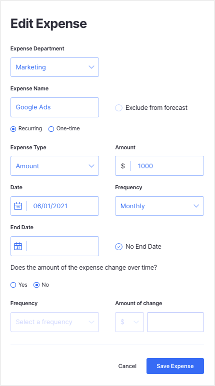 Marketing Expense - Financial Planning