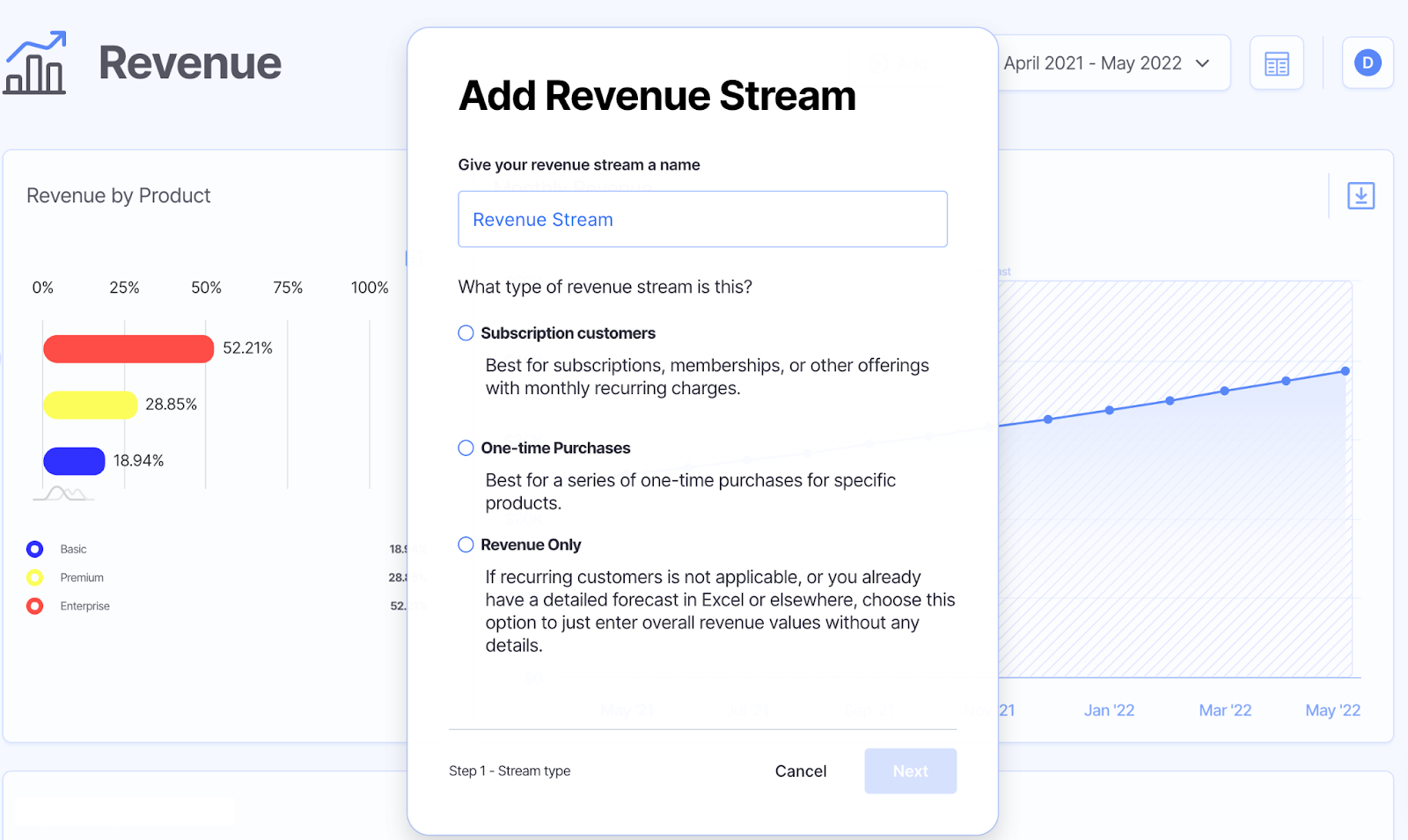 adding revenue streams - finmark financial modeling tool