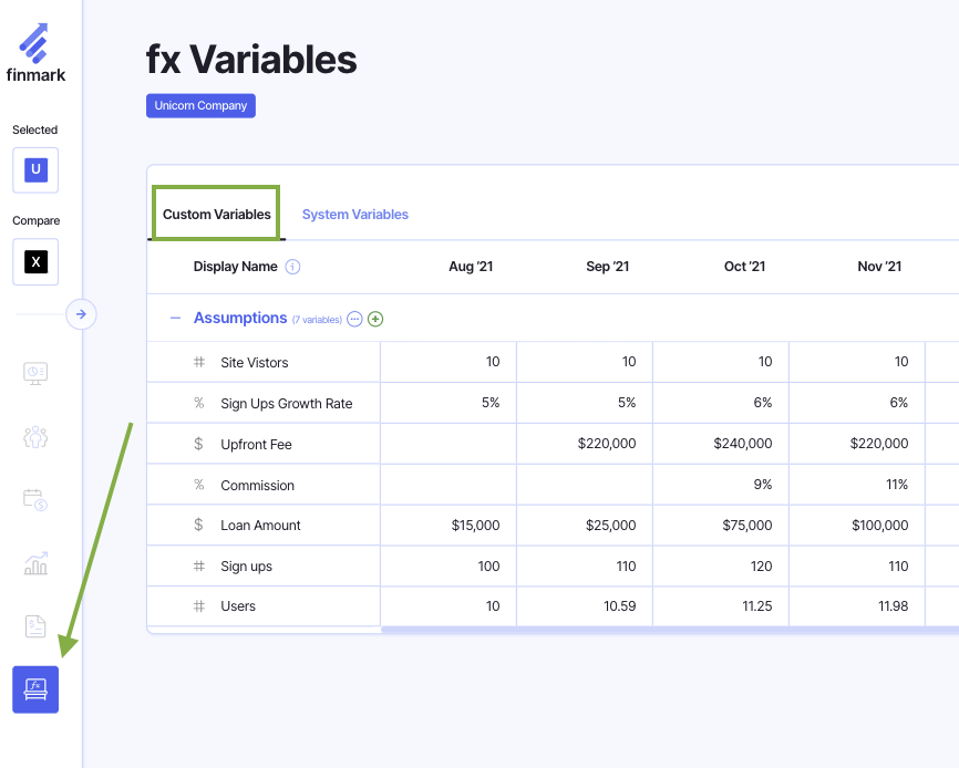 custom variables