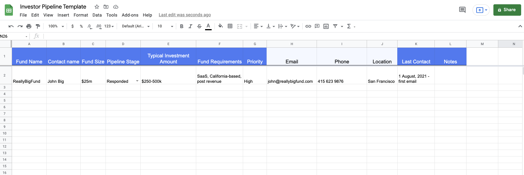 investor pipeline template