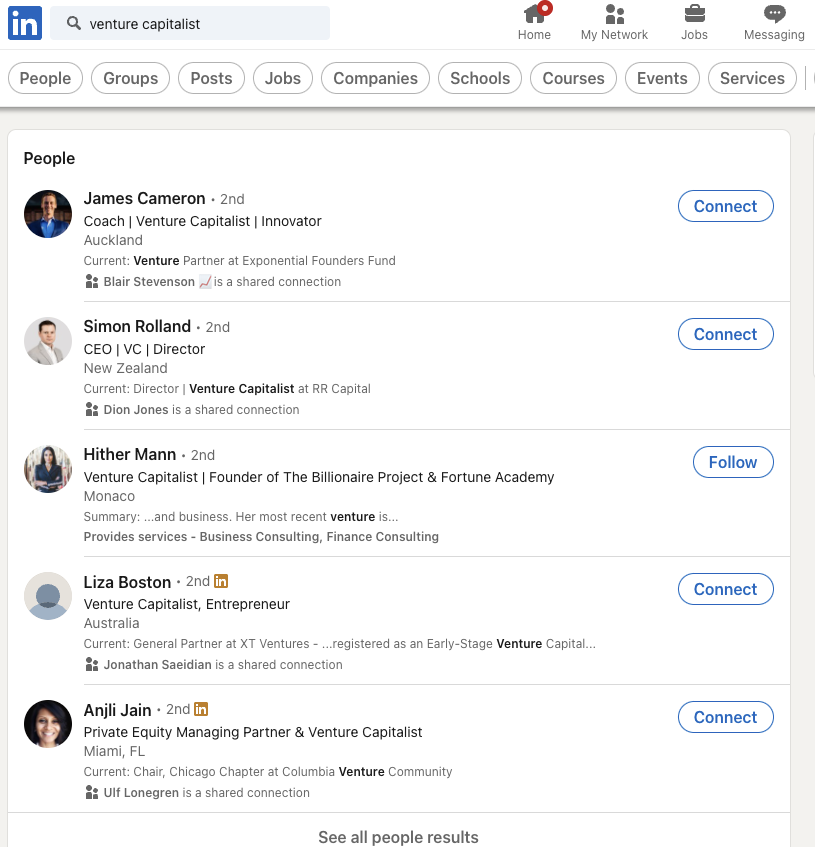 venture capitalist linkedin search