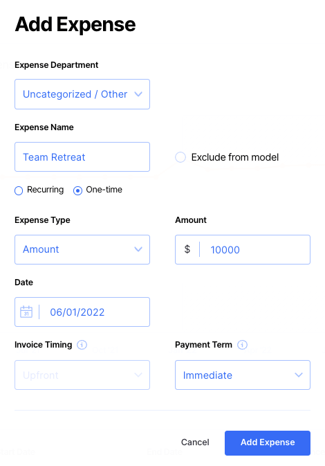 add one time expense to budget forecast