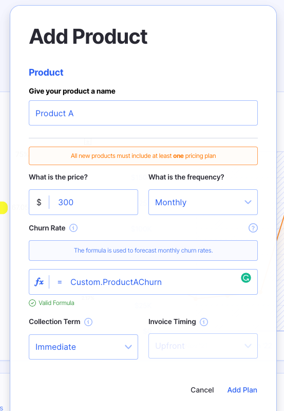 custom formulas churn rate