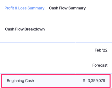 opening cash balance - cash flow projection