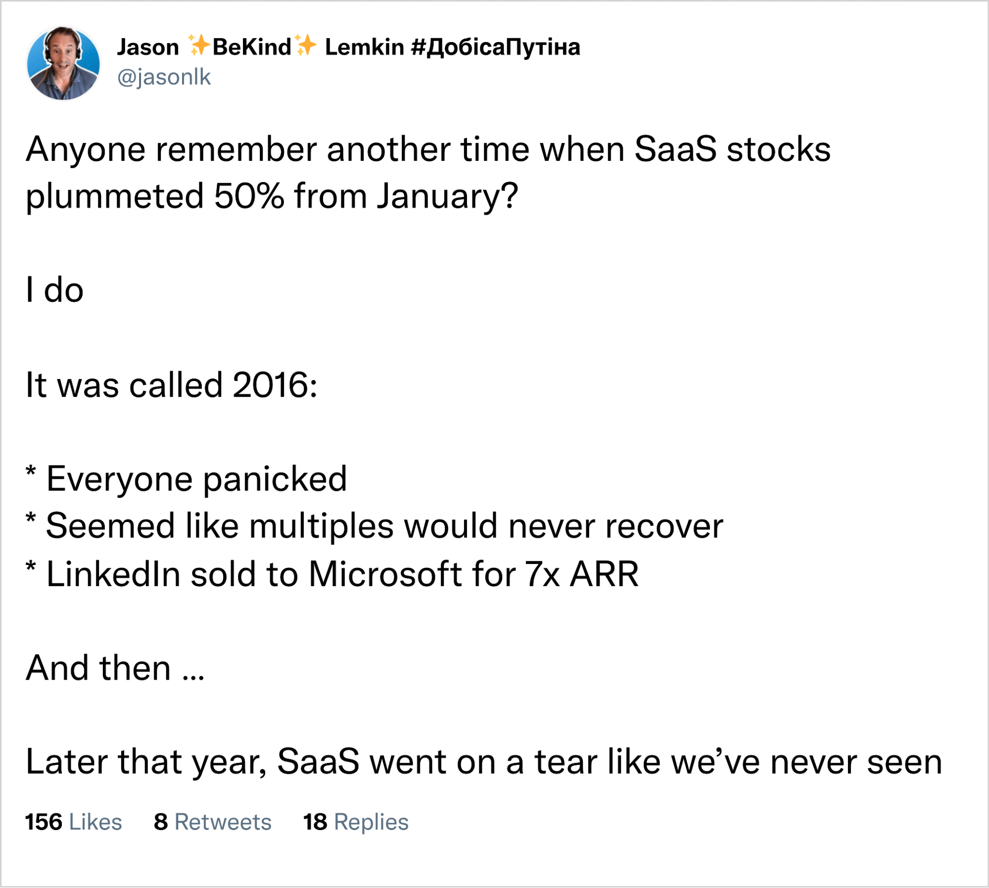 jason lemknin tweet about stock market plummet in 2016