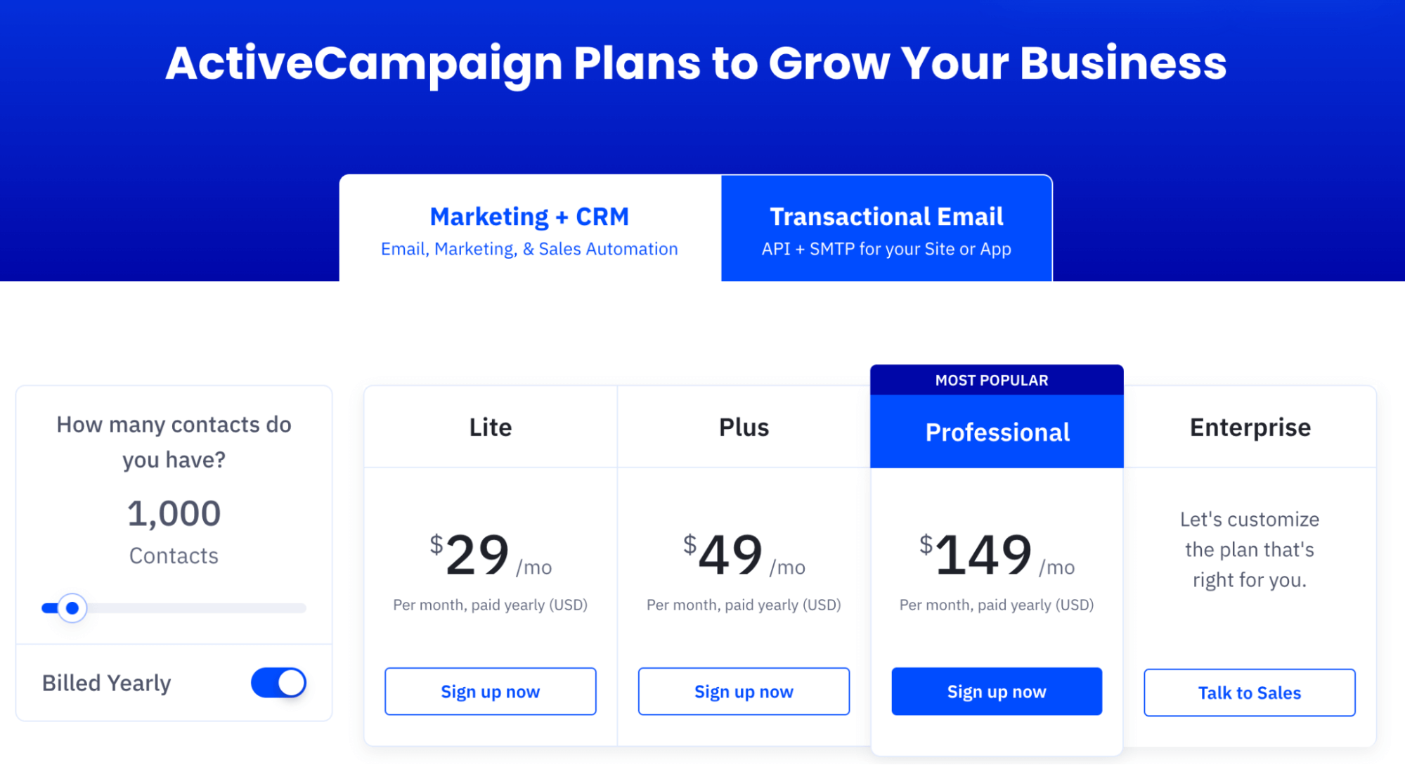 activecampaign pricing page