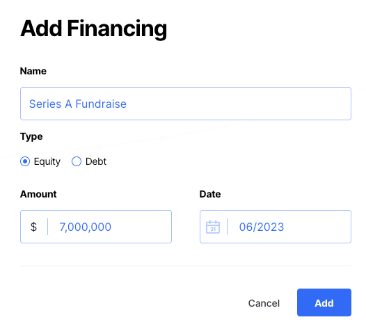 adding series a fundraise in finmark