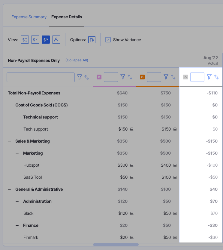 budget variance example