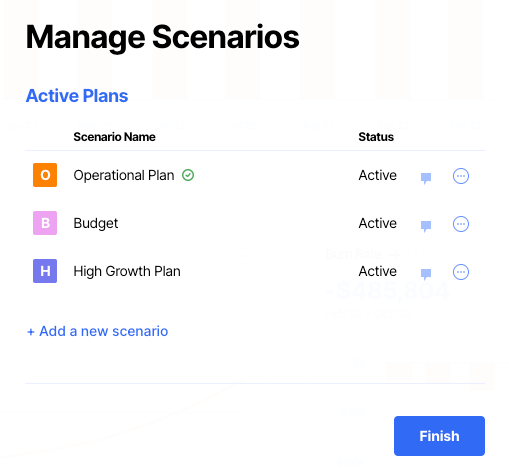 multiple scenarios setup in finmark