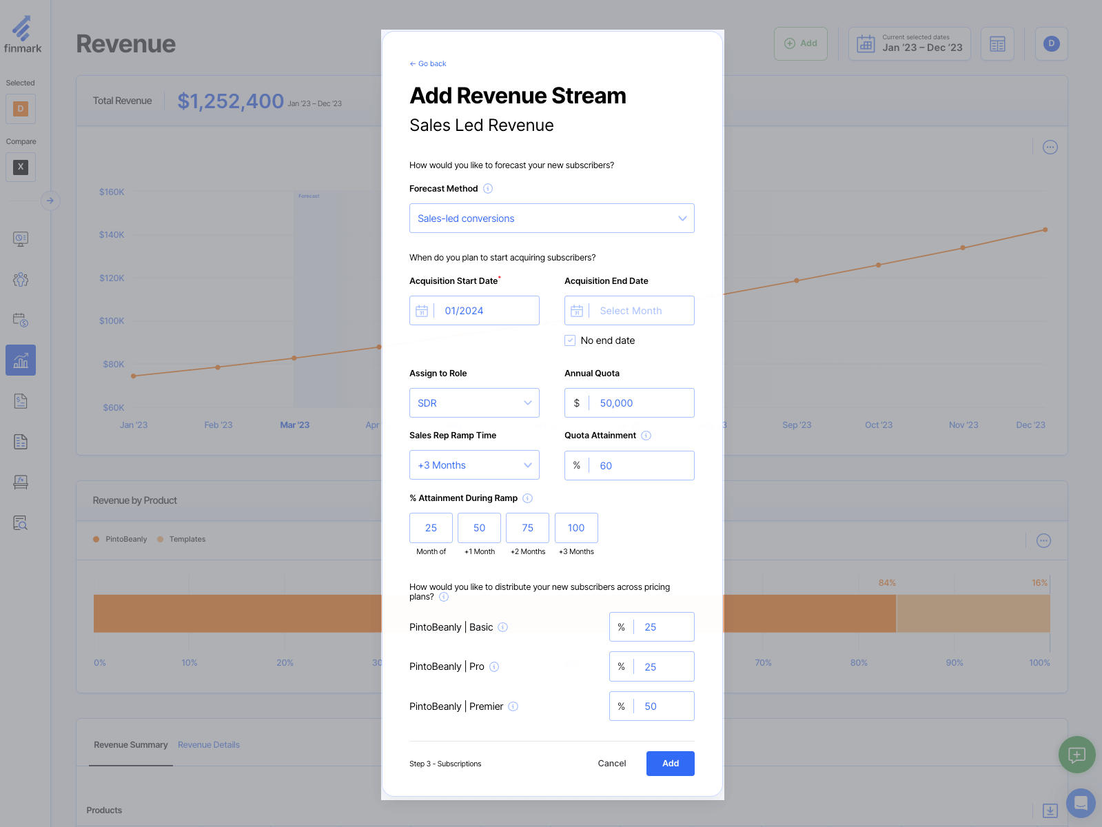 Adding sales revenue driver to a financial model in Finmark