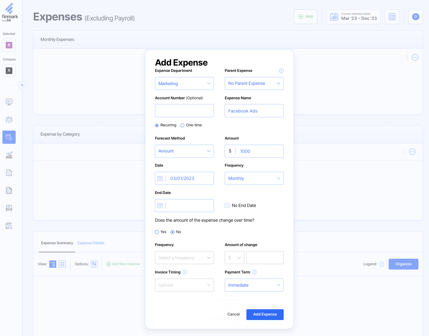 add expense for revenue driver