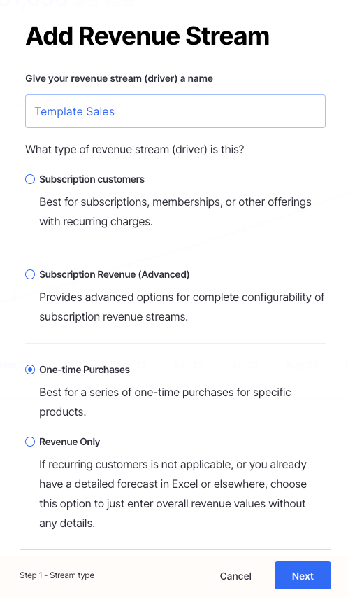 add one-time product revenue driver