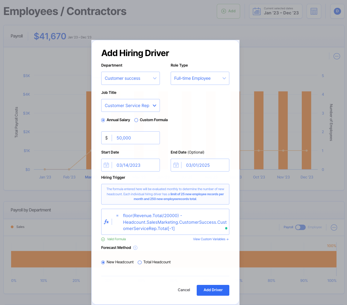 adding hiring driver with custom trigger in finmark