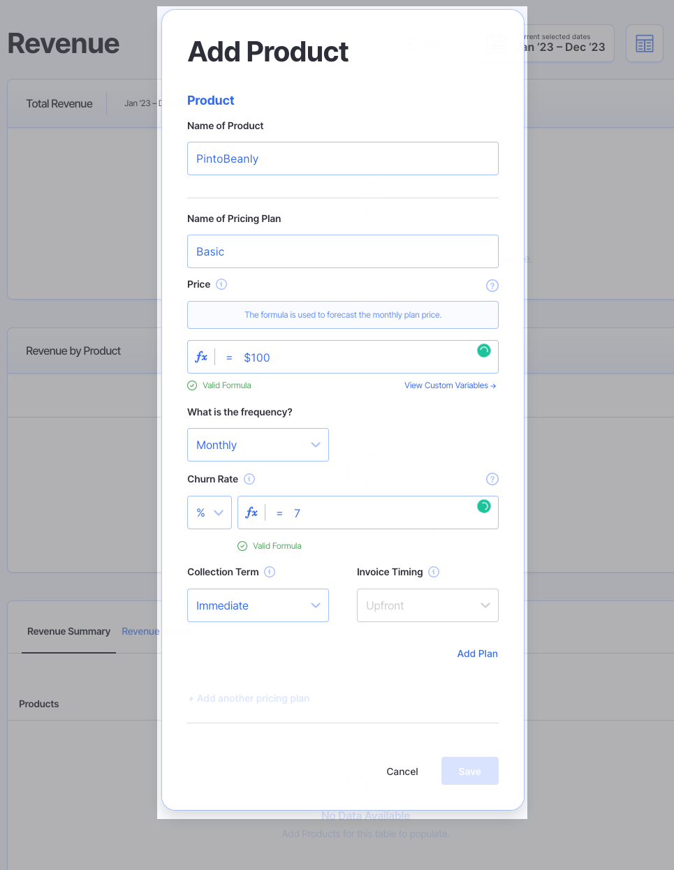 adding product to revenue forecast