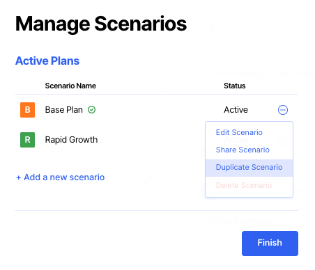 duplicating financial scenarios in finmark