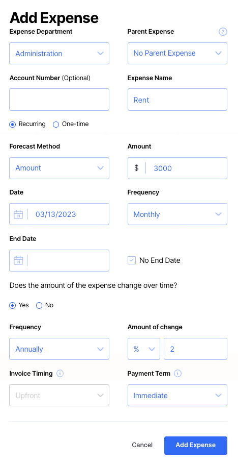 expense that changes amounts