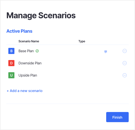 manage scenarios in finmark