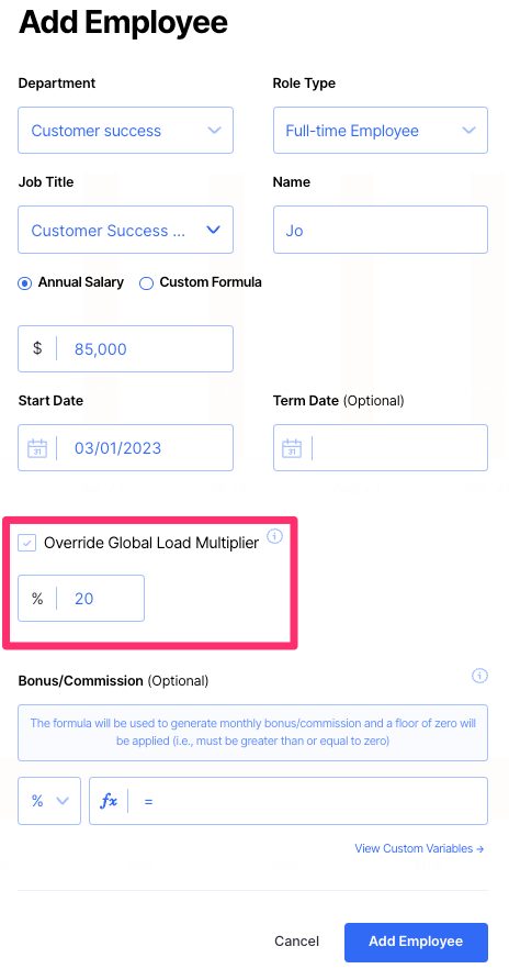 setting employee taxes and benefits amount