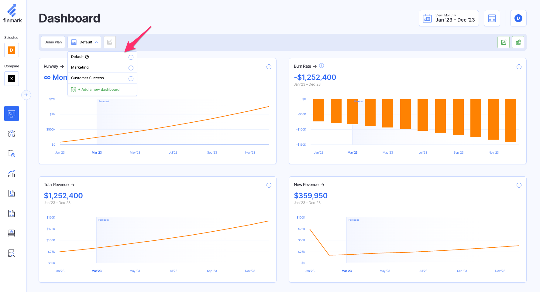 change dashboards in finmark