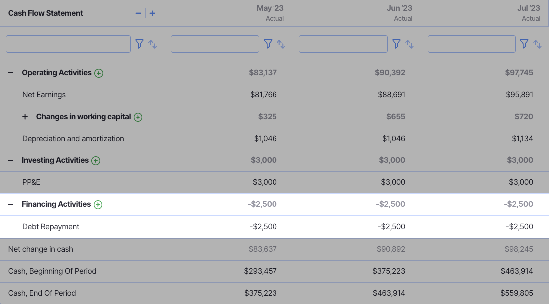 Cash Flows from Financing Activities Cash Flow Statement