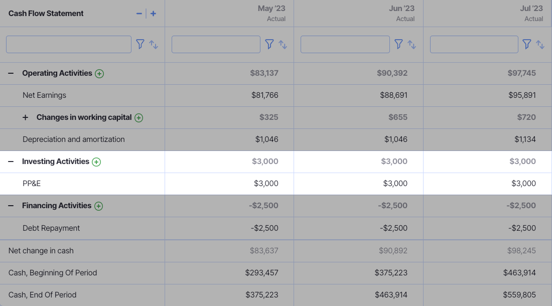 Cash Flows from Investing Activities Cash Flow Statement