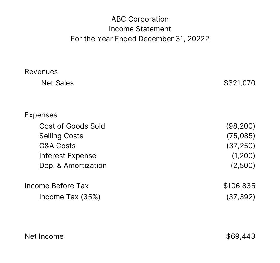 Income Statement Example